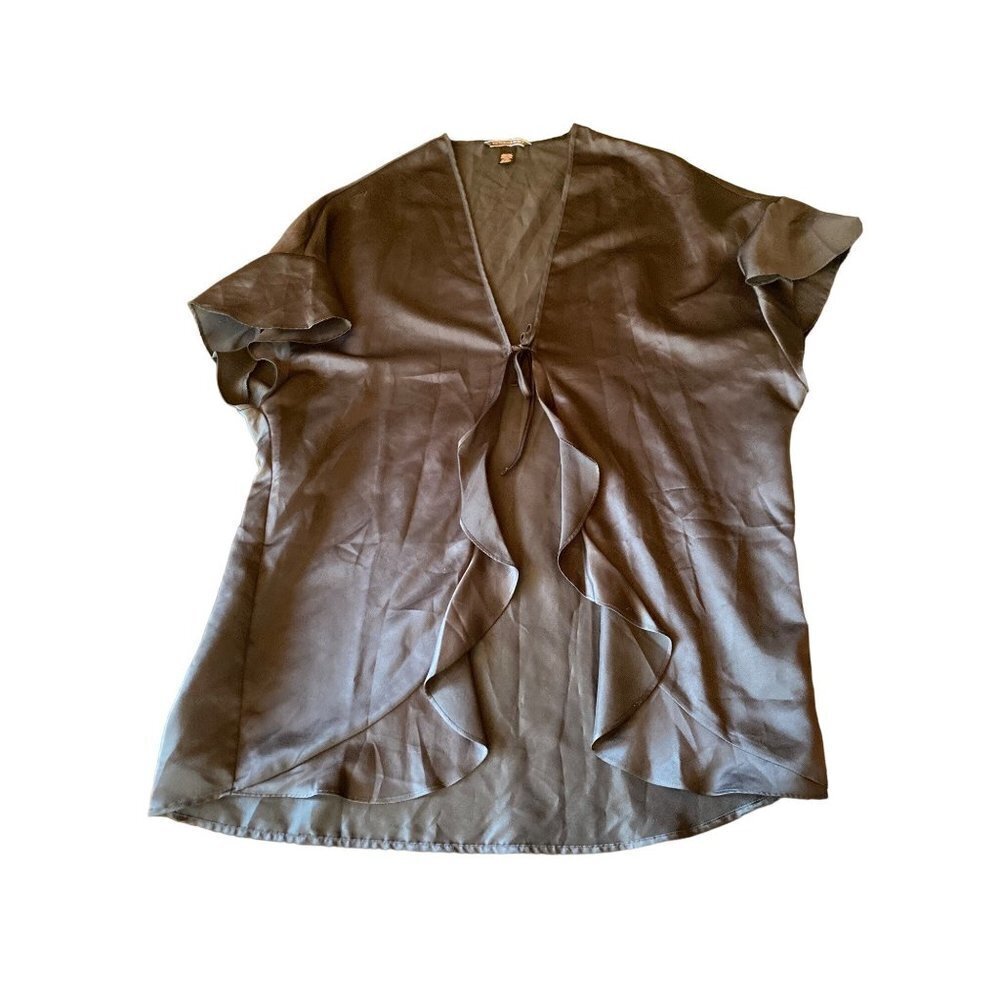 Victoria's Secret Robe Brown Satin Ruffle Trim Short Sleeve Tie Front One Size